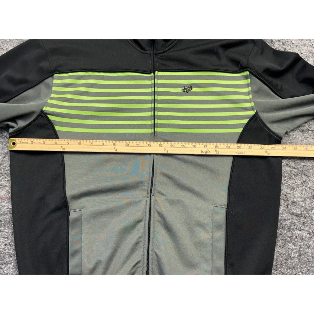 Fox Racing Mens XL Track Jacket Black Grey Neon Green Striped Full Zip 46013